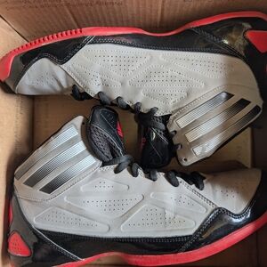 adidas Black and Gray Athletic Shoes with Red Accents
